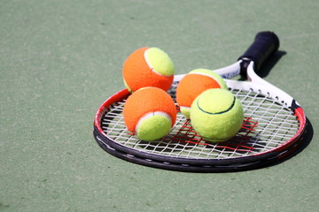 tennis balls on a raquet
