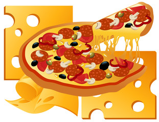Pizza on cheese background