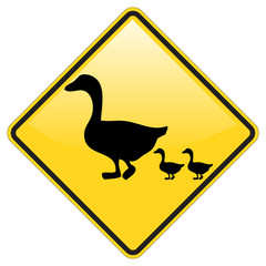 Duck crossing warning sign with glossy effect