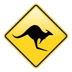 Kangaroo warning sign with glossy effect