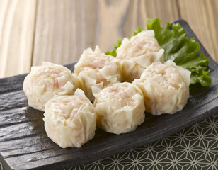 Shaomai is a traditional Chinese dumpling served in dim sum.