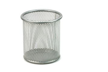 Empty metal basket on white