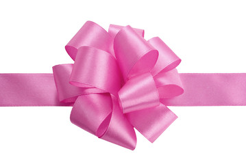 satin pink ribbon bow on white background