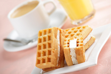 Fototapeta na wymiar Breakfast with wafers