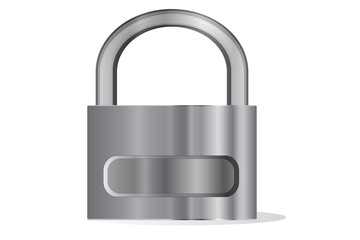 Steel padlock on white with blank field