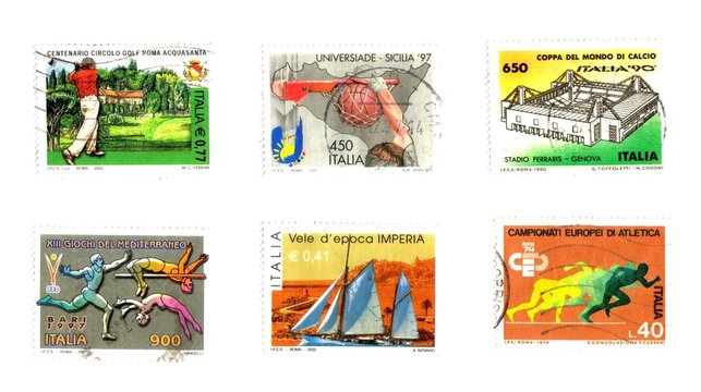 stamps celebration of Italian sport events