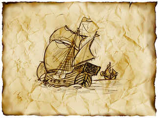 Historisches Segelschiff, Antike Illustration