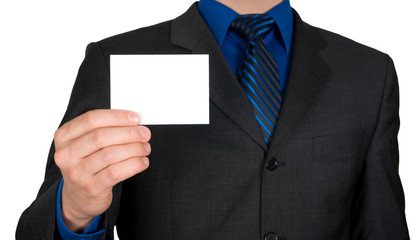 businessman offering business card on white background