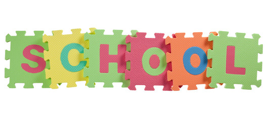 Fototapeta premium Alphabet blocks forming the word SCHOOL isolated on white