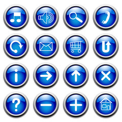 Vector blue buttons with symbols.