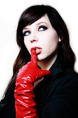 fashion girl in red gloves