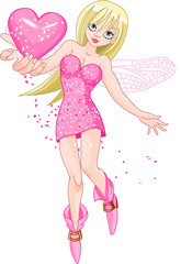 Obraz premium Beautiful fairy holding heart. Vector illustration