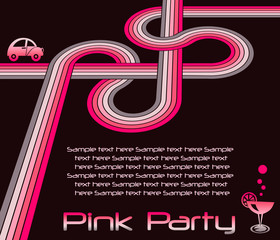 Pink Party card with retro curves