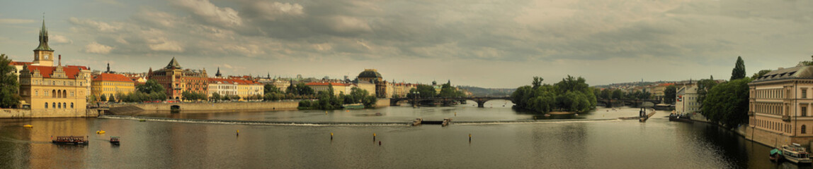 Panorama of the Charles Bridge in Prague. - obrazy, fototapety, plakaty