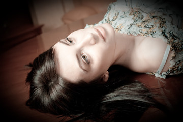 Attractive sexy girl lying on table