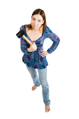 Aggressive woman holding hammer