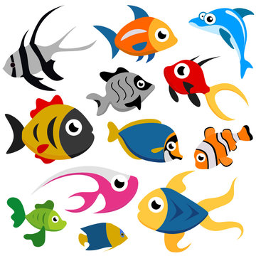 cartoon fish set vector