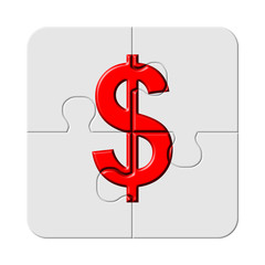 Red dollar sign on jigsaw puzzle piece