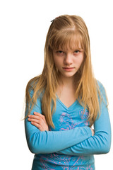 resentment of young girl in blue