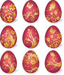 Collection of Easter eggs with gold ornaments