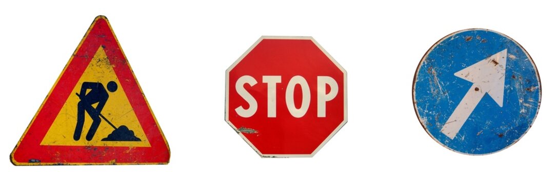 Naklejki 3 old and ruined roadsign