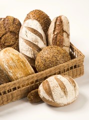 Various types of bread in a basket