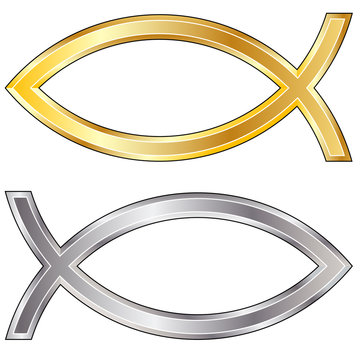 Gold and silver Christian Jesus fish icon