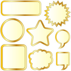 Thought or speech bubbles and stickers in gold vector