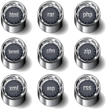 Internet file type icons on modern vector button