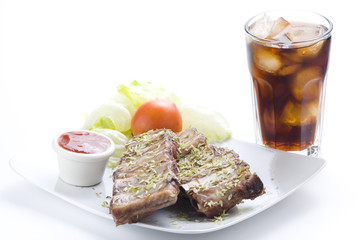 fresh american ribs oregano bbq sausace