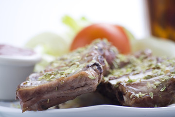 fresh american ribs oregano bbq sausace