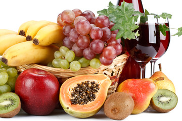 Fresh fruits and wine