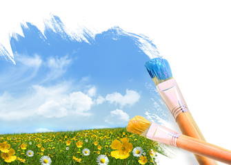 Obraz premium Painting a field full of wild flowers