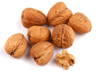 Walnuts on white