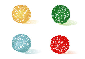 Four different color braided balls.