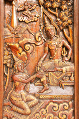 Masterpiece of wood caving in traditional Thai style