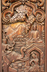 Masterpiece of wood caving in traditional Thai style