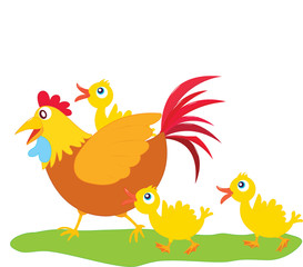 rooster and ducklings