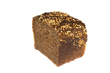 Slice of black bread isolated on white.