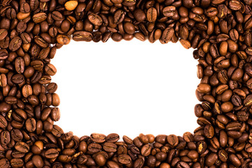Frame from cofee beans isolated on white.
