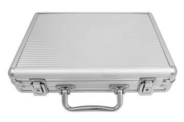 Aluminum briefcase isolated on white.