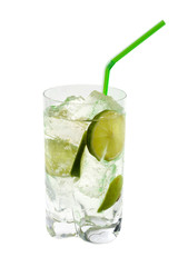 Mojito cocktail, lime and ice isolated.