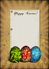 painted easter eggs on vintage background