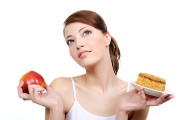 beautiful thoughtful woman with food
