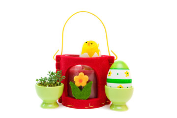 easter egg and cress isolated on white