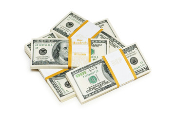 Ten thousand dollar stacks on the white
