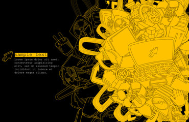 line drawing computer theme -vector- yellow and black