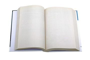 Opened book with empty pages isolated on white background.
