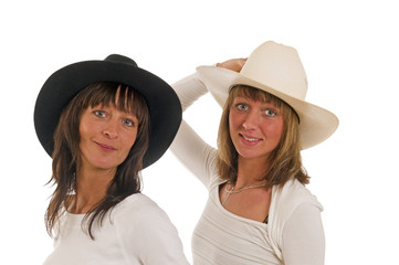 two girls with cowboy hat