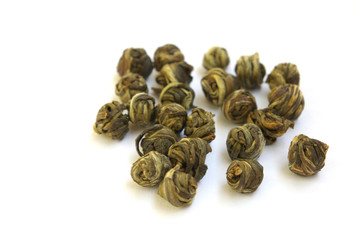The leaves of green tea braided in balls